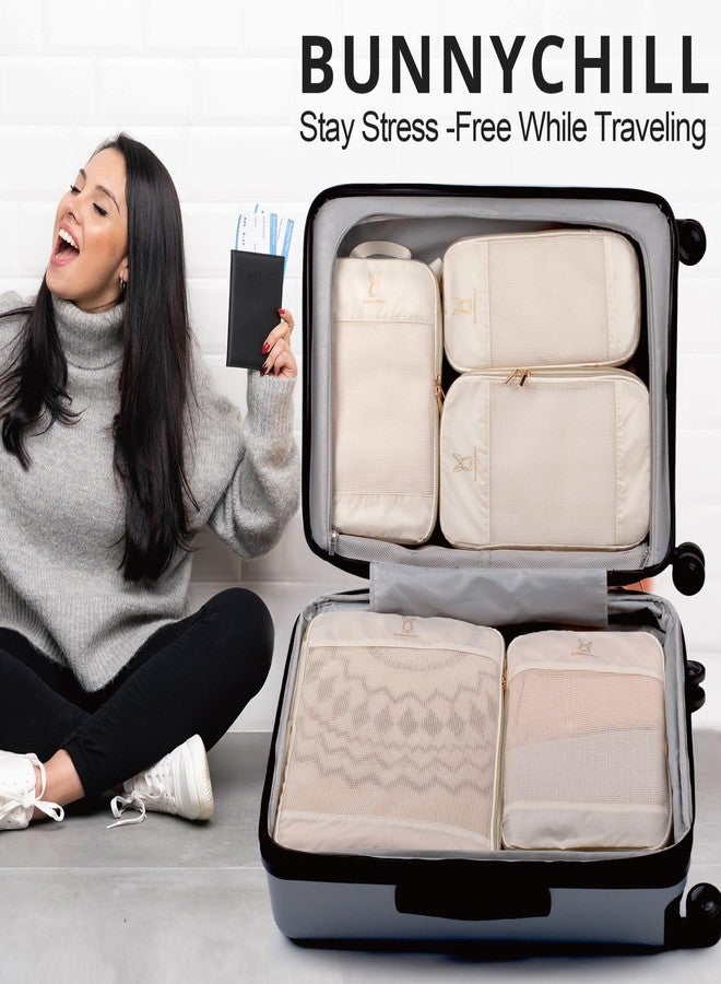 Bunnychill Expandable Compression Packing Cubes for Suitcases,8 Set Lightweight Compressible Travel Packing Organizer for Carry on Suitcase,Organizer Bags Set as Travel Essentials for Women(Beige) - Image 2